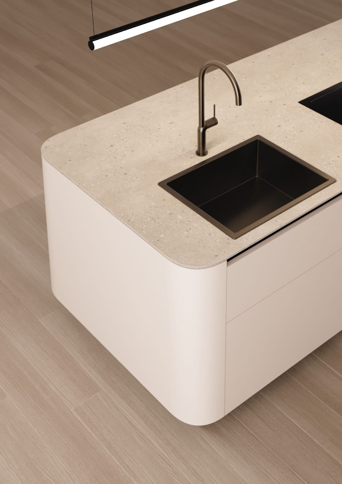 Plan de travail arrondi en pierre pour cuisine