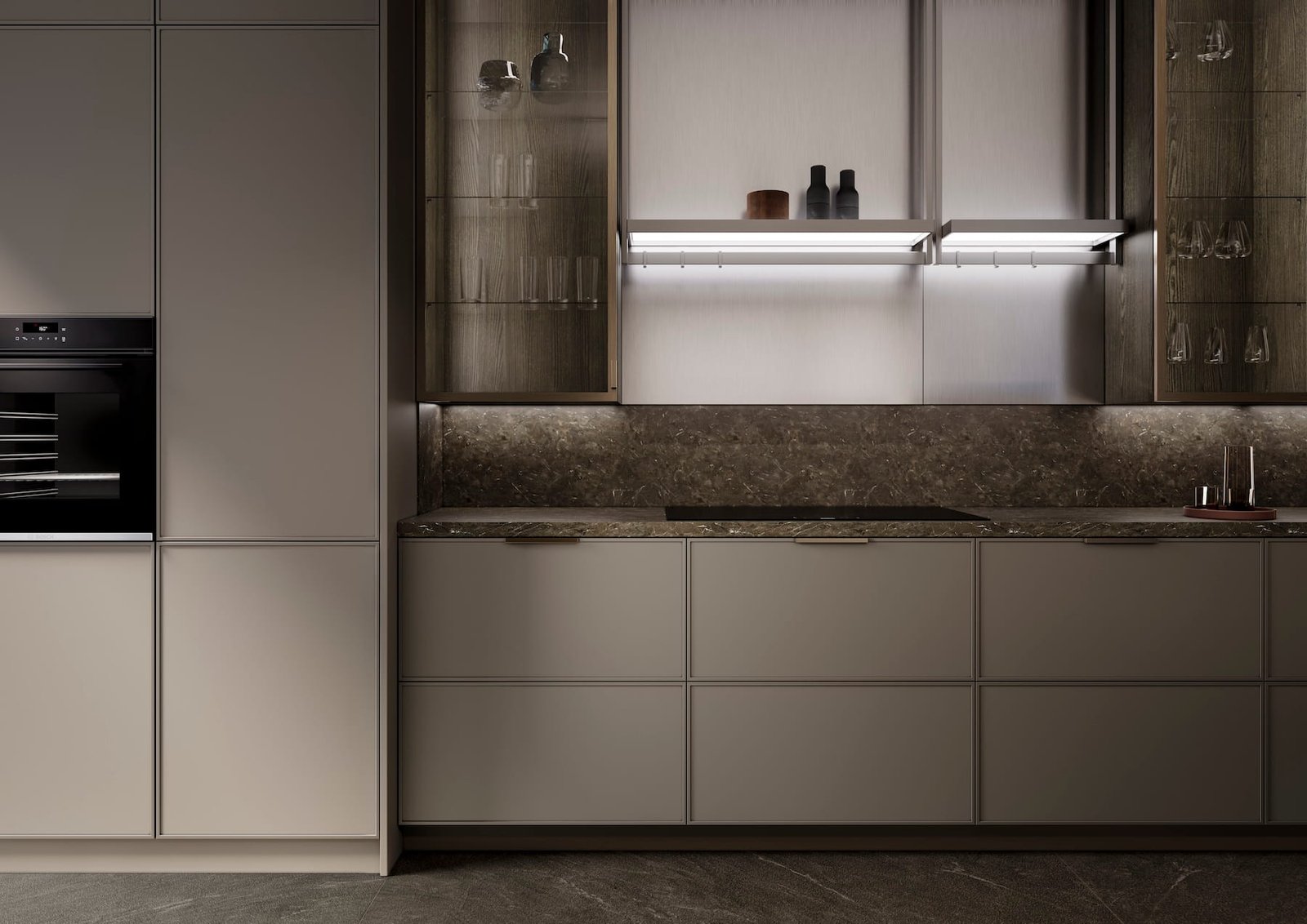 Cuisine haut de gamme avec façades sable